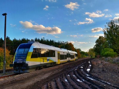 Spalinowy zespół trakcyjny SA133 na stacji Nietoperek