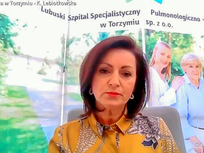 Konferencja prasowa nt. rozliczenia szpitali z NFZ oraz stanu epidemicznego w lubuskich lecznicach. Na zdjęciu prezes Lubuskiego Szpitala Specjalistycznego Pulmonologiczno-Kardiologicznego w Torzymiu, Katarzyna Lebiotkowska