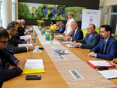 Spotkanie dot. podziału alokacji na perspektywę 2021-2027. Na zaproszenie marszałek Elżbiety Anny Polak w spotkaniu udział wzięli: Marcin Jabłoński – członek zarządu województwa lubuskiego, poseł Anita Kucharska-Dziedzic, poseł Jerzy Materna, Senatorowie: Wadim Tyszkiewicz i Władysław Komarnicki, Marek Cebula- Prezes Zrzeszania Gmin Lubuskich, Henryk Janowicz – Przewodniczący Konwentu Starostów Woj. Lubuskiego, Janusz Jasiński – prezes Organizacji pracodawców Ziemi Lubuskiej oraz St