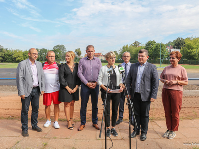Konferencja prasowa na stadionie w Gorzowie Wielkopolskim