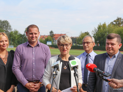Konferencja prasowa na stadionie w Gorzowie Wielkopolskim