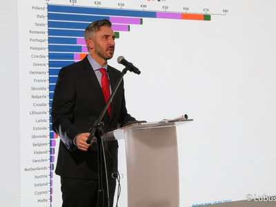 Poseł Na Sejm RP Waldemar Sługocki przemawia podczas konferencji inaugurującej program Fundusze Europejskie dla Lubuskiego 2021-2027, która odbyła się w Centrum Historyczno-Kulturalnym – Schoenaichianum