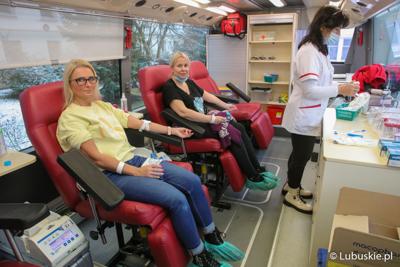 Zbiórka krwi w krwiobusie przed urzędem marszałkowskim