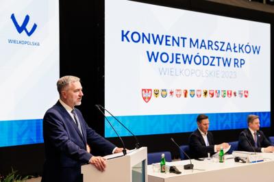 Konwent Marszałków Województw RP. Na zdjęciu Marek Woźniak, marszałek województwa wielkopolskiego, gospodarz Konwentu.