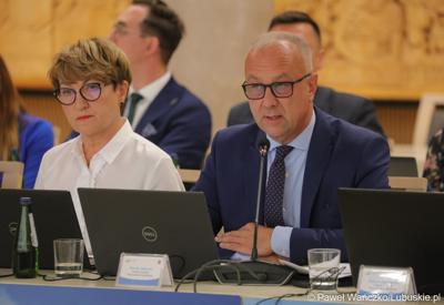 Marszałek Województwa Lubuskiego Elżbieta Anna Polak oraz Członek Zarządu Woj. Lubuskiego Marcin Jabłoński 