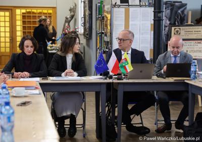 Uczestnicy spotkania ws. partnerstw samorządowych na terenie województwa lubuskiego i ich strategii terytorialnych w Bibliotece Publicznej w Świebodzinie