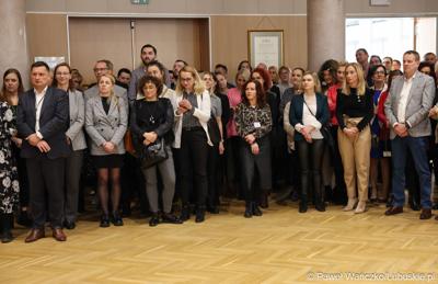 Pracownicy urzędu marszałkowskiego podczas spotkania noworocznego z Zarządem Województwa Lubuskiego