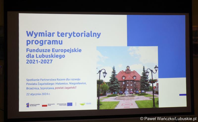 Spotkanie Instytucji Zarządzającej programem Fundusze Europejskie dla Lubuskiego 2021-2027 z przedstawicielami miast i gmin tworzących Partnerstwo Razem dla rozwoju Powiatu Żagańskiego: Małomice, Niegosławice, Brzeźnica, Szprotawa, powiat Żagański.