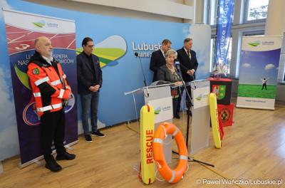 Uczestnicy konferencji prasowej w Sali Prasowej Urzędu Marszałkowskiego Województwa Lubuskiego