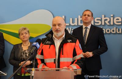 Uczestnicy konferencji prasowej w Sali Prasowej Urzędu Marszałkowskiego Województwa Lubuskiego