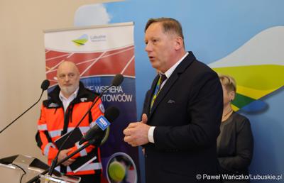 Uczestnicy konferencji prasowej w Sali Prasowej Urzędu Marszałkowskiego Województwa Lubuskiego