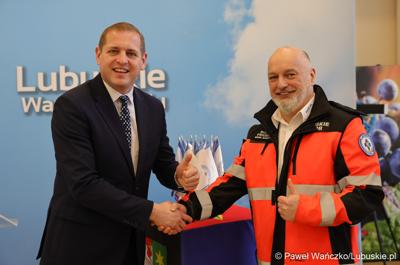 Uczestnicy konferencji prasowej w Sali Prasowej Urzędu Marszałkowskiego Województwa Lubuskiego