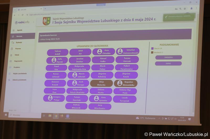 Pierwsza sesja Sejmiku Województwa Lubuskiego kadencji 2024-2029