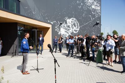 Wizyta polskiego kosmonauty, Sławosza Uznańskiego, w Parku Technologii Kosmicznych, konferencja prasowa