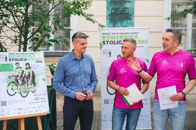 Konferencja prasowa z Prezydentem Zielonej Góry Marcinem Pabierowskim, Wicemarszałkiem Sebastianem Ciemnoczołowskim, Wiceprezydentem Pawłem Tondererm i ultrakolarzem Krzyszfotem Fechnerem