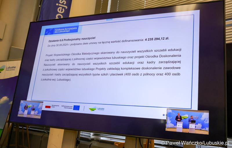 Monitor z prezentacją konferencji prasowej podsumowującej wdrażanie Europejskiego Funduszu Społecznego Plus (EFS+) w Lubuskiem w trzecim kwartale 2024 r.