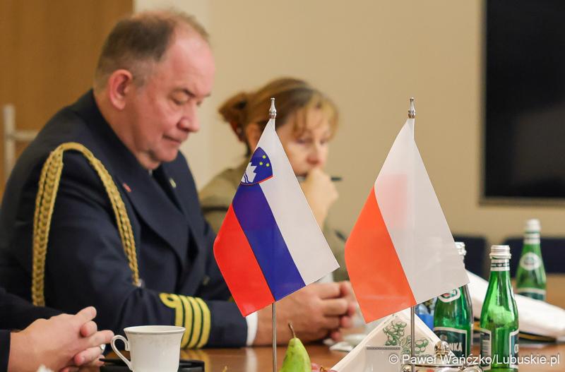Uczestnicy spotkania Wicemarszałka Województwa Lubuskiego Grzegorza Potęgi z Ambasadorem Republiki Słowenii Bojanem Pograjcem
