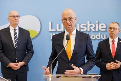 Spotkanie marszałka Marcina Jabłońskiego oraz wojewody lubuskiego Marka Cebuli z premierem Brandenburgii drem Dietmarem Woidke 