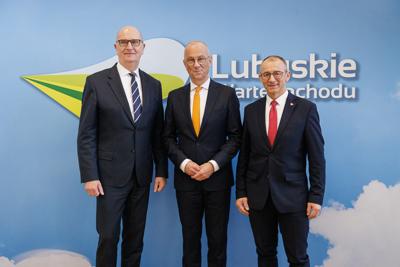 Spotkanie marszałka Marcina Jabłońskiego oraz wojewody lubuskiego Marka Cebuli z premierem Brandenburgii drem Dietmarem Woidke 