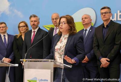 Uczestnicy konferencji prasowej w sprawie Centrów Integracji Cudzoziemców w Gorzowie Wlkp. i w Zielonej Górze.