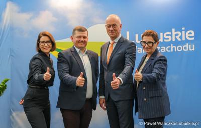 Uczestnicy konferencji prasowej zapowiadającej Święto Województwa Lubuskiego w Gorzowie Wlkp.