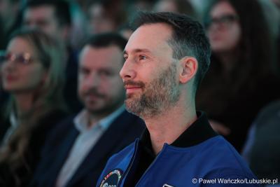 Polski astronauta Europejskiej Agencji Kosmicznej Sławosz Uznański-Wiśniewski w Parku Technologii Kosmicznych w Zielonej Górze-Nowym Kisielinie 