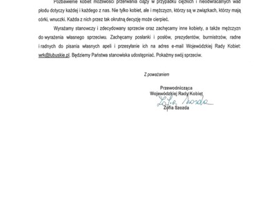 Apel Wojewódzkiej Rady Kobiet z 8 października 2020 r.