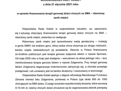 Apel Wojewódzkiej Rady Kobiet z dnia 21 stycznia 2021 r.