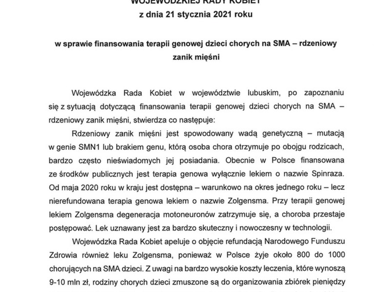 Apel Wojewódzkiej Rady Kobiet z dnia 21 stycznia 2021 r.