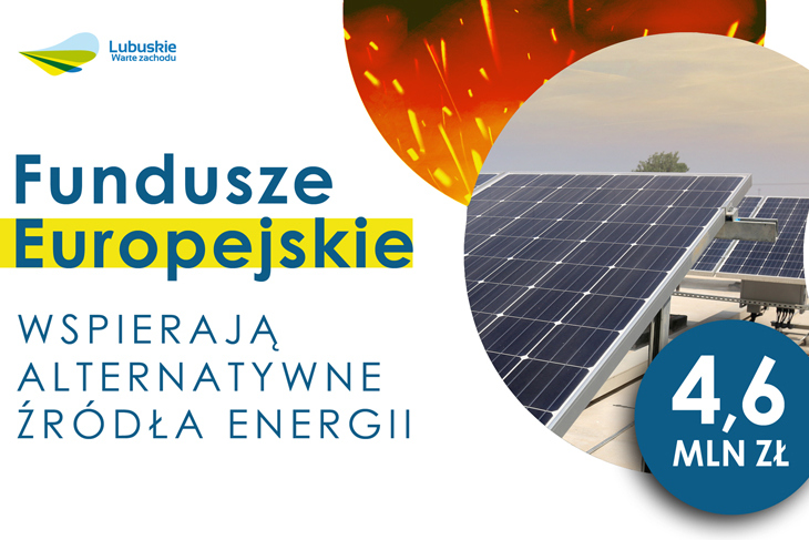 Grafika z panelami fotowoltaicznymi oraz napisem: