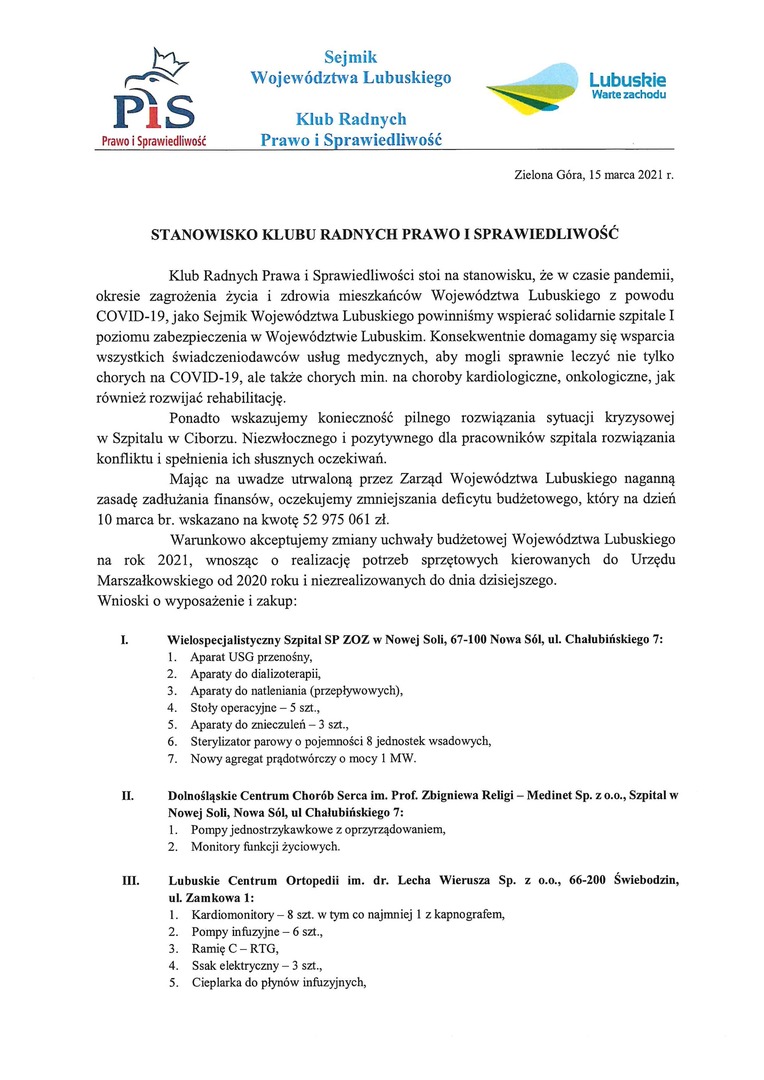 Stanowisko Klubu Radnych Prawo i Sprawiedliwość - 1