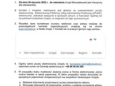 Ogłoszenie o ograniczeniu pracy UMWL