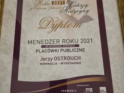 Jerzy Ostrouch, prezes gorzowskiego szpitala, został wyróżniony w kategorii: Menadżer Roku 2021 w Ochronie Zdrowia – placówki publiczne.
