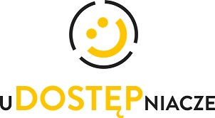 Grafika przedstawia logo konkursu Udostępniacze. Piktogram uśmiechniętej twarzy i napis Udostępniacze.