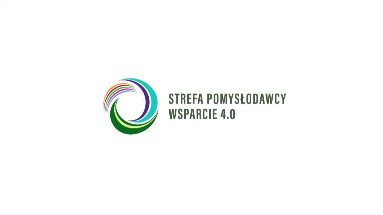 Grafika przedstawia logo w kształcie kolorowego koła namalowanego jakby od pociągnięcia pędzlem plus napis: Strefa Pomysłodawcy Wsparcie 4.0