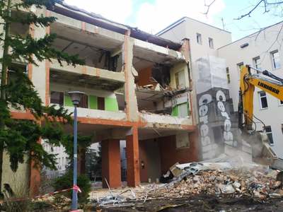 Rozbiórka łącznika w Szpitalu Uniwersyteckim w Zielonej Górze