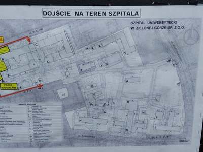 Mapa z dojściem na teren Szpitala Uniwersyteckiego w Zielonej Górze