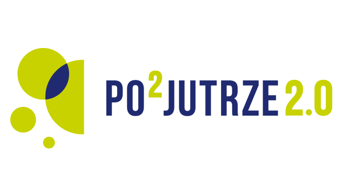 Grafika przedstawia logotyp konkursu. Napis Popojutrze 2.0.