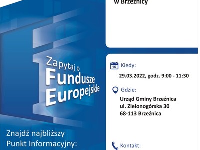 Plakat o Mobilnym Punkcie Informacyjnym w Brzeźnicy. Data i dane teleadresowe.