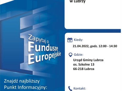 Plakat o Mobilnym Punkcie Informacyjnym w Lubrzy. Data i dane teleadresowe.
