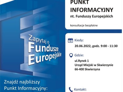 Plakat, który promuje Mobilny Punkt Informacyjny w Przytocznej 20 czerwca 2022 roku. . 