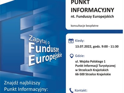 Plakat, który promuje Mobilny Punkt Informacyjny w Strzelcach Krajeńskich
