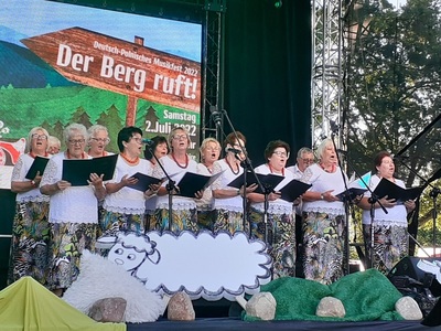 Występ jednego z zespołów w trakcie biesiady chórów "Echo gór" w Słubicach - 02 lipca 2022 r.