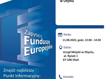 Plakat, który promuje Mobilny Punkt Informacyjny w Otyniu