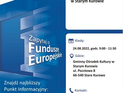 Plakat, który promuje Mobilny Punkt Informacyjny w Starym 24 sierpnia 2022 roku.  