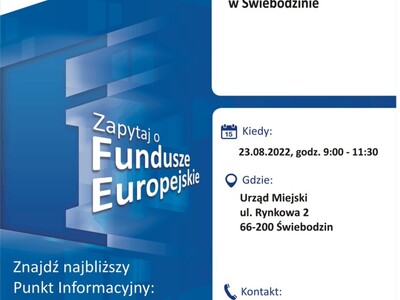 Plakat, który promuje Mobilny Punkt Informacyjny w Świebodzinie. 