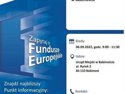 Plakat, który promuje Mobilny Punkt Informacyjny w Babimoście