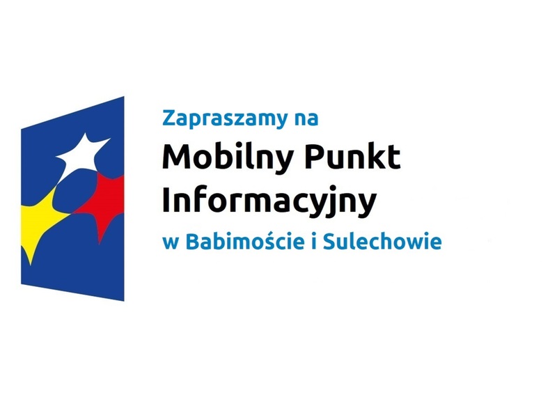 
Logo w kształcie pionowo ustawionego rombu z trzema gwiazdkami wpisanymi w ten romb. Romb jest ciemnoniebieski, a gwiazdki są żółta, biała i czerwona. Do tego napis Zapraszamy na Mobilny Punkt Informacyjny w Babimoście i Sulechowie, 6 września 2022 roku