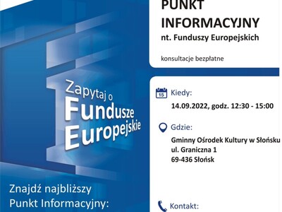 Plakat, który promuje Mobilny Punkt Informacyjny w Słońsku. 