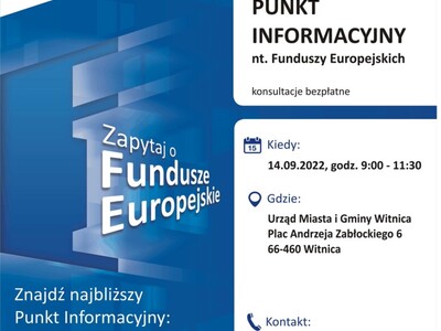 Plakat, który promuje Mobilny Punkt Informacyjny w Witnicy. 